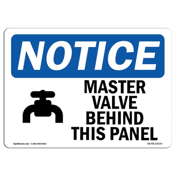 Safety Sign, OSHA Notice, 18" Height, Master Valve Behind This Panel Sign With Symbol, Landscape